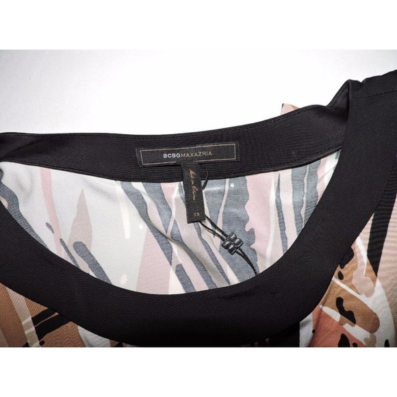 BCBGMaxazria Sheath Dress Ruffle Sides Brown Black Career Work Fall BCBG XS - Picture 4 of 4